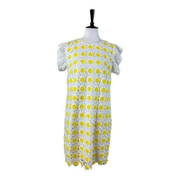J.Crew Dress Crochet Lace Embroidered Shift White Yellow Daisy Floral Women’s 6 - Picture 1 of 13